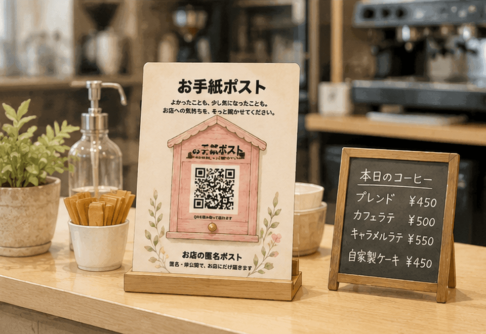カウンターにQR付きカードを設置するイメージ