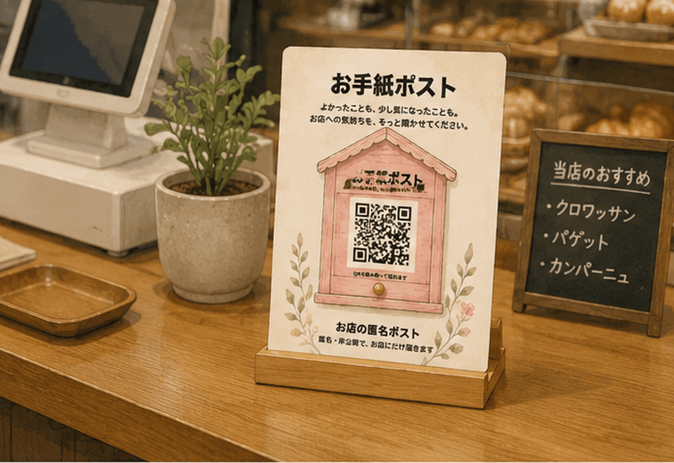 レジ横にQR付きカードを設置するイメージ