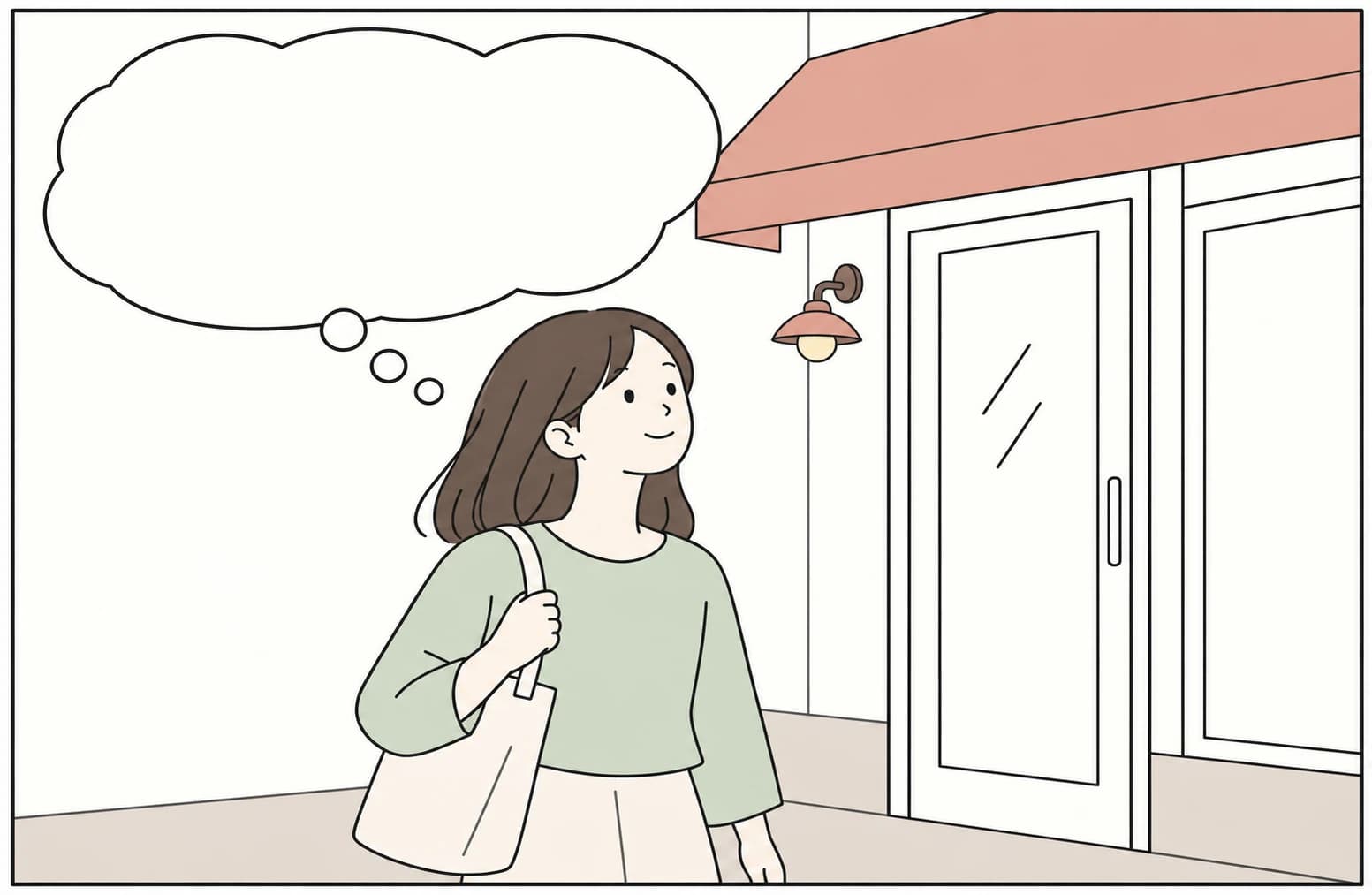 お店を出て、心の中で何かを思うお客さま。